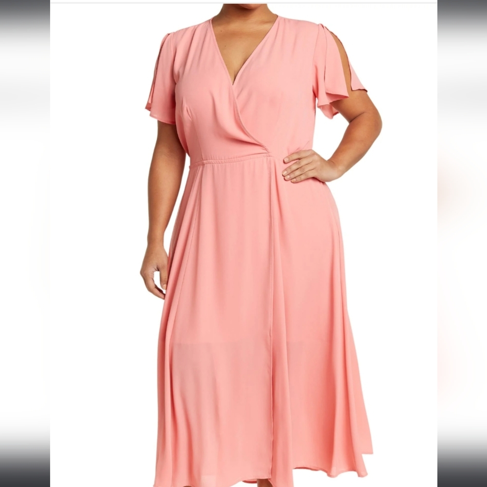 LOVE x DESIGN,Marie Flutter Sleeve Faux Wrap Maxi Dress,NWT,3X, Petal Ro…